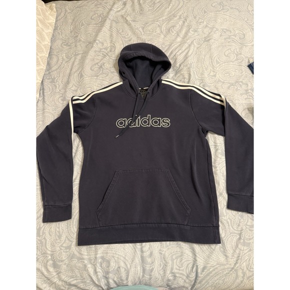 Adidas Hoodie Men's Navy Sz Medium M Fleece - Picture 1 of 4